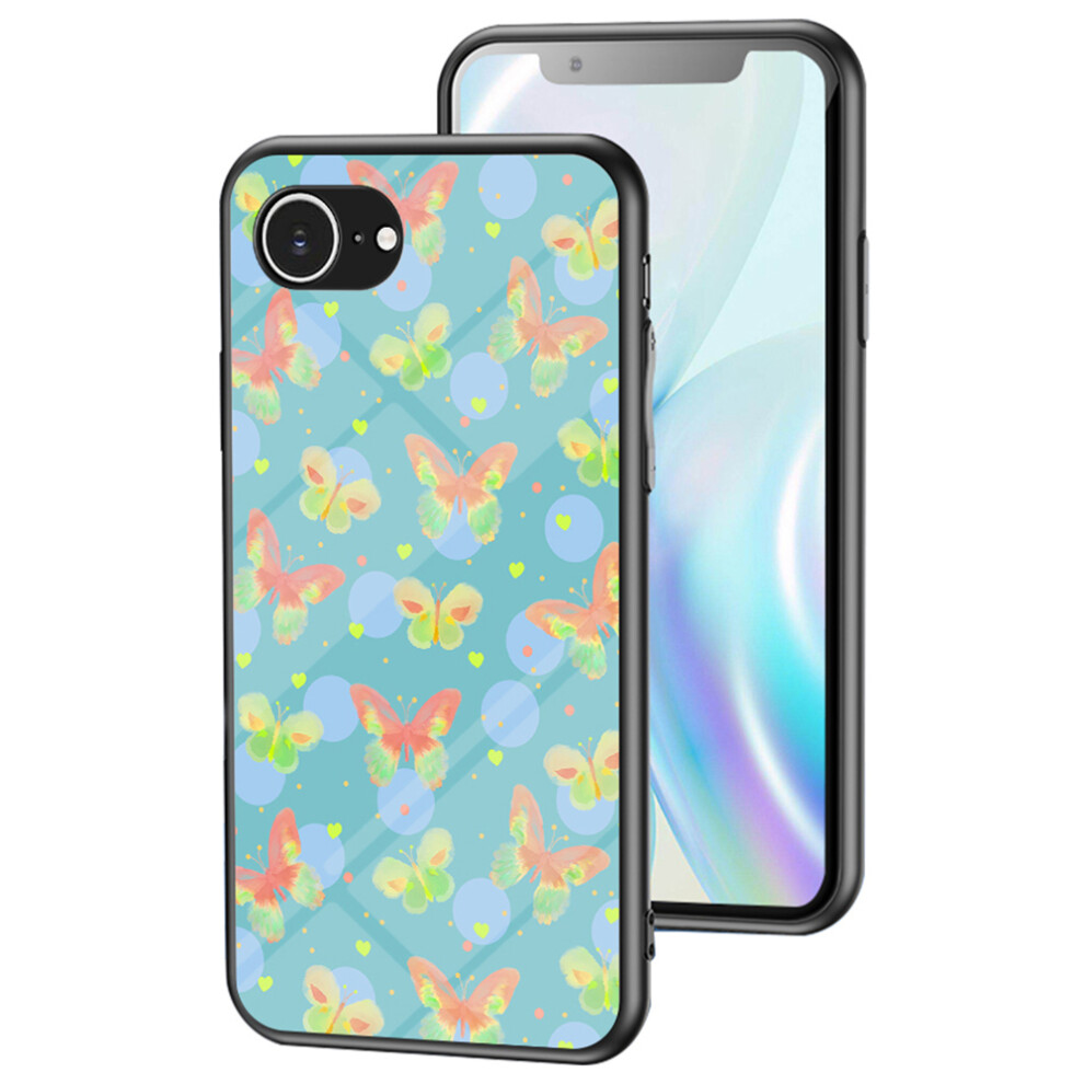 (Iphone 16E, Lush Butterfly) For Iphone 16E Case Butterfly Pattern Tpu+Tempered Glass Protective Phone Cover 6914280230658