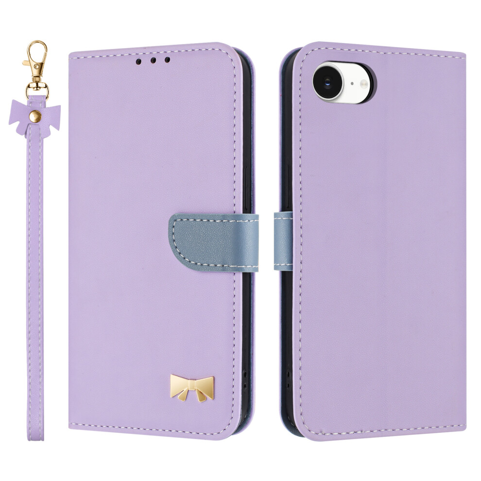 (Iphone 16E, ) For Iphone 16E Case Bowknot Decor Wallet Leather Phone Cover With Wrist Strap Purple 6914285794193