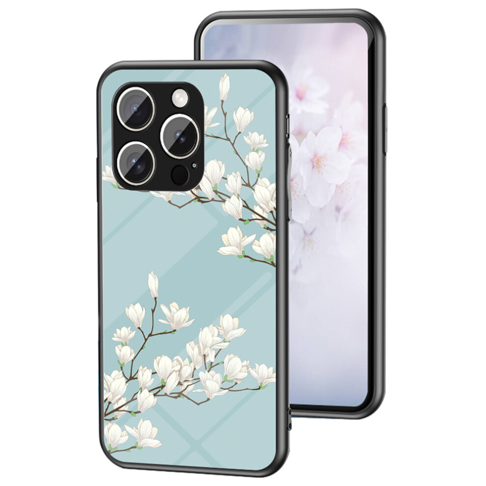 (Iphone 16 Pro, Gardenias) For Iphone 16 Pro Case Floral Pattern Tpu+Tempered Glass Protective Phone Cover 6914286684110