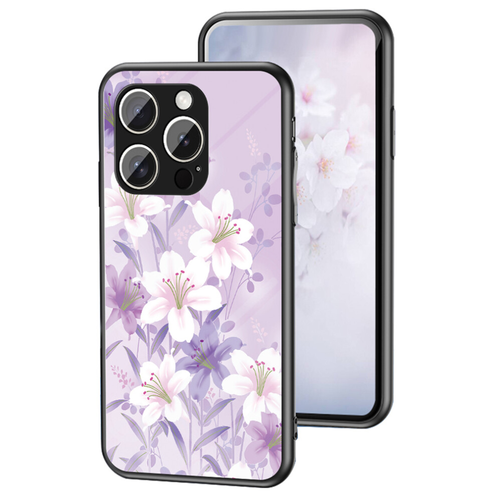 (Iphone 16 Pro, Magnolia) For Iphone 16 Pro Case Floral Pattern Tpu+Tempered Glass Protective Phone Cover Purple 6914286326225