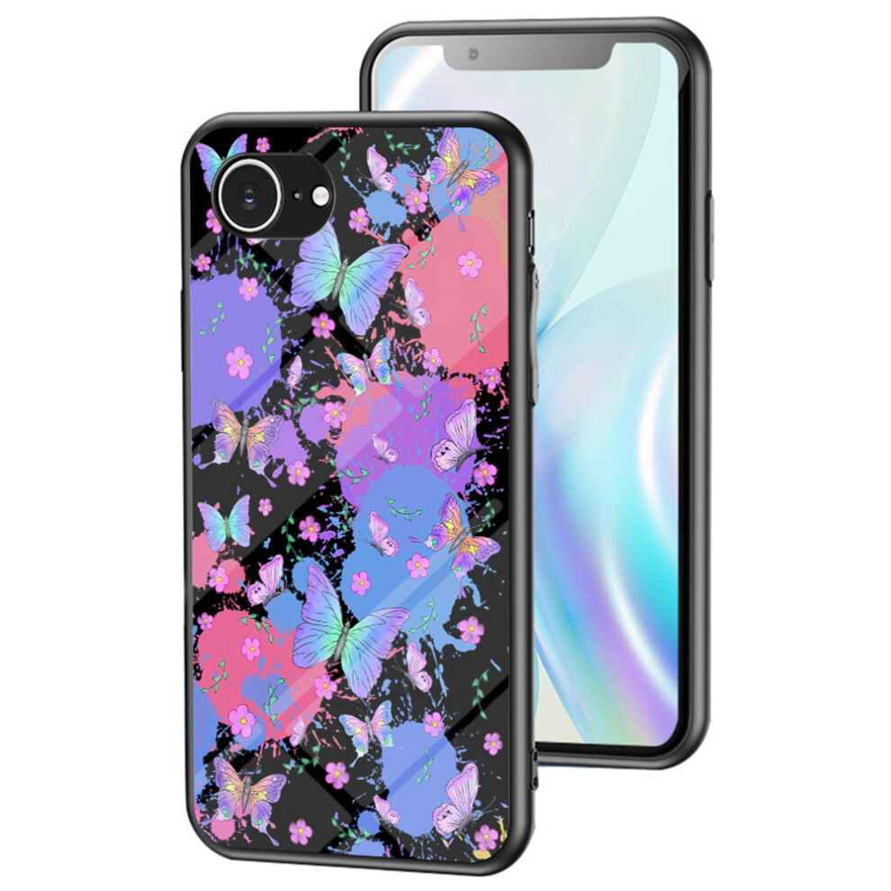 (Iphone 16E, Brilliant Butterfly) For Iphone 16E Case Butterfly Pattern Tpu+Tempered Glass Protective Phone Cover 6914282479147
