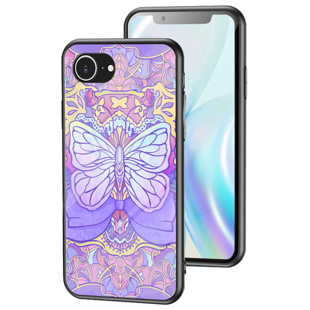 (Iphone 16E, Phantom Butterfly) For Iphone 16E Case Butterfly Pattern Tpu+Tempered Glass Protective Phone Cover 6914288891097