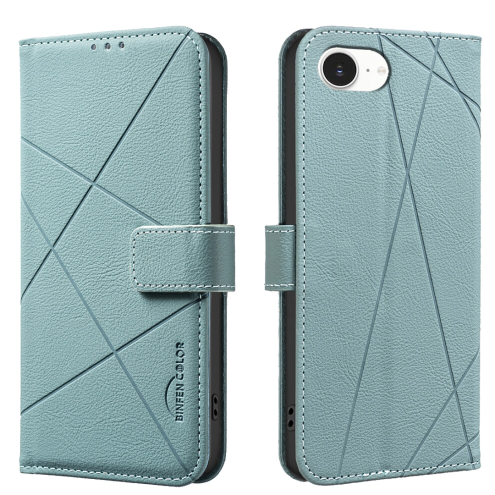 (Iphone 16E, ) For Iphone 16E Case Binfen Color Bf35 Geometry Imprinted Leather Phone Cover Rfid Blocking Wallet Stand Green 6914287239012