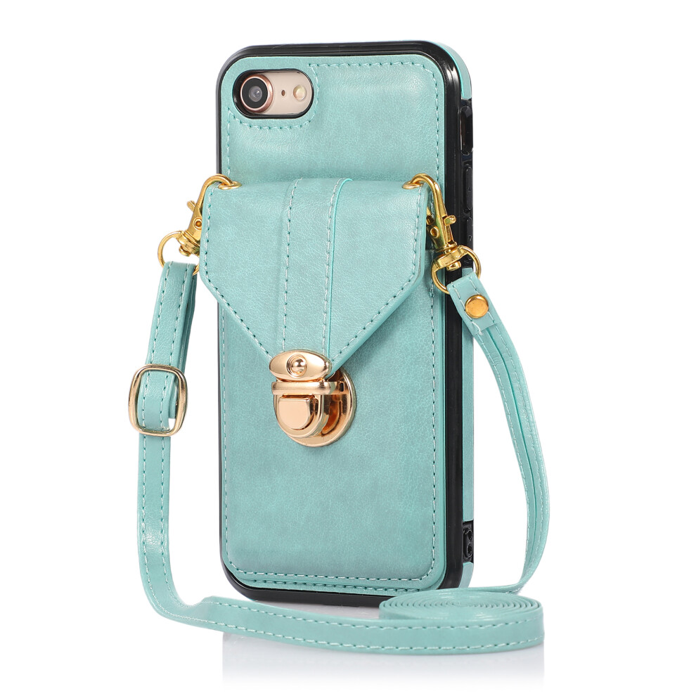(Iphone 16E, ) For Iphone 16E Case Card Holder Kickstand Pu Leather+Tpu Phone Cover With Shoulder Strap Green 6914284321529