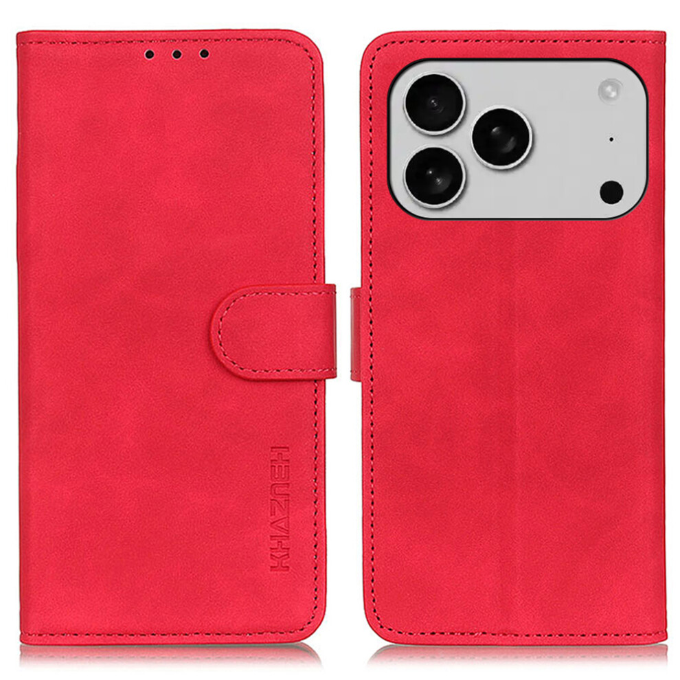 (Iphone 17 Pro, ) Khazneh For Iphone 17 Pro Case Pu Leather Retro Texture Phone Cover Red 6914281801499