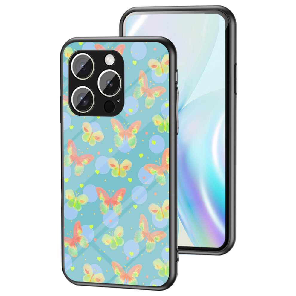 (Iphone 15 Pro Max, Lush Butterfly) For Iphone 15 Pro Max Case Butterfly Pattern Tpu+Tempered Glass Protective Phone Cover 6914286470942