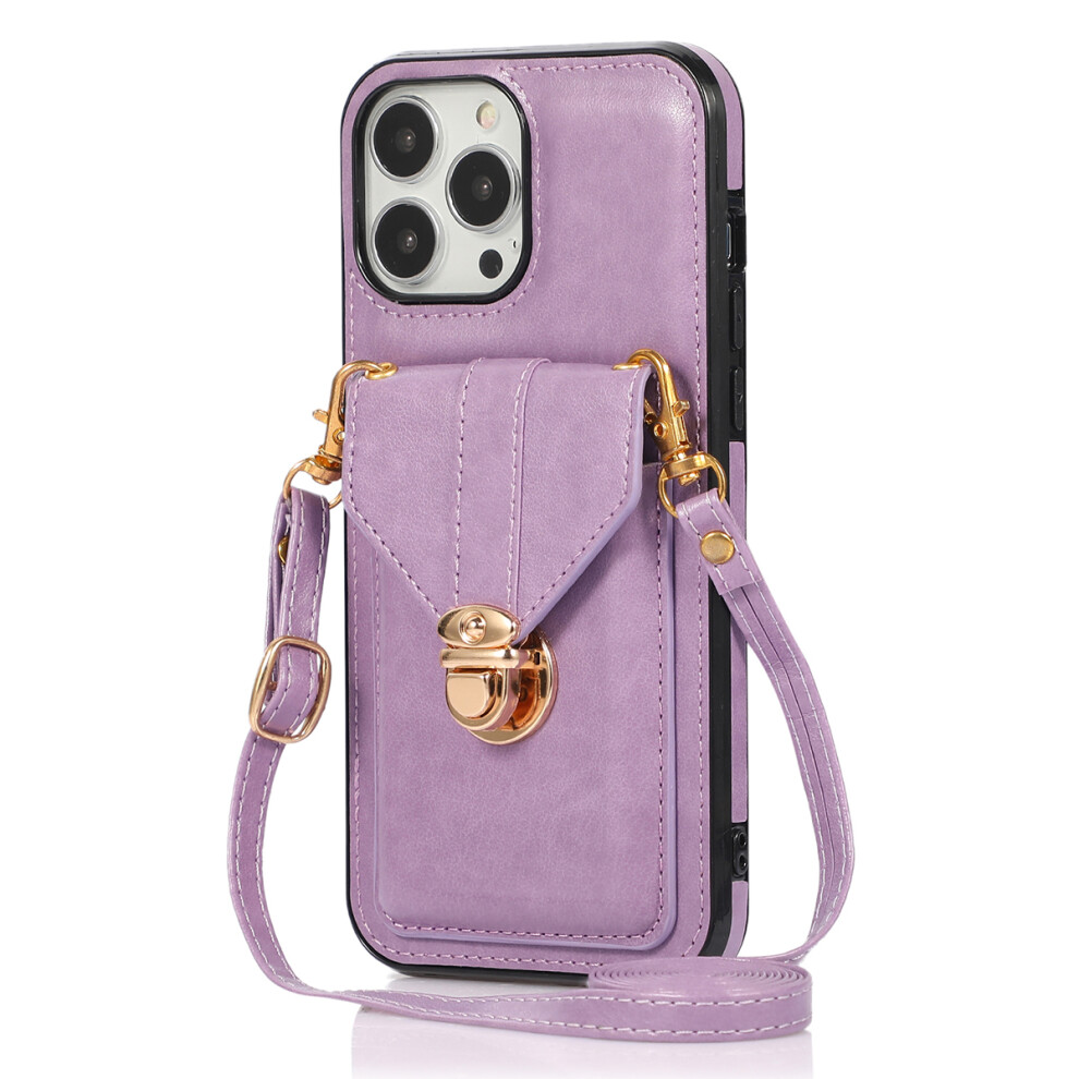 (Iphone 16 Pro Max, ) For Iphone 16 Pro Max Case Card Holder Kickstand Pu Leather+Tpu Phone Cover With Shoulder Strap Purple 6914286713322