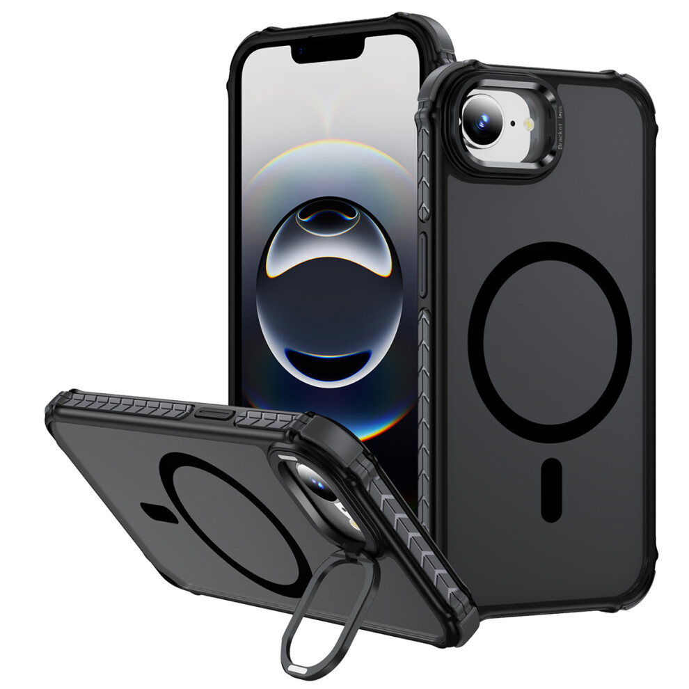 (Iphone 16E, ) For Iphone 16E Case With Lens Kickstand Matte Phone Back Cover Compatible With Magsafe Black 6914281834312