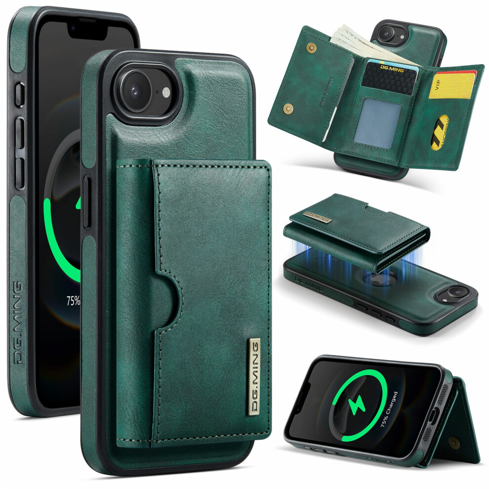 (Iphone 16E, ) Dg.ming M6 Series For Iphone 16E Case Magnetic Wallet Pu+Pc+Tpu Phone Cover Green 6914287832343