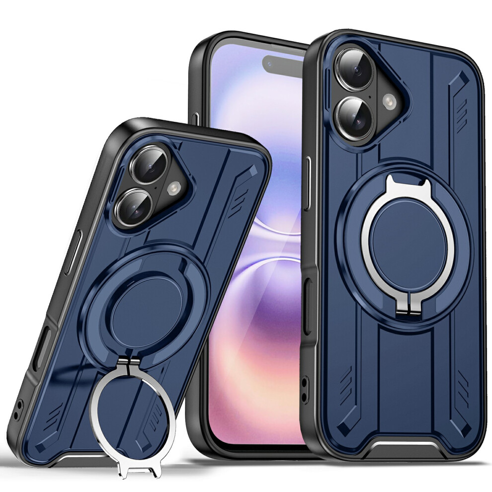 (Iphone 17, ) For Iphone 17 Case Compatible With Magsafe Rotating Ring Kickstand Pc+Tpu Shockproof Phone Cover Blue 6914280307572