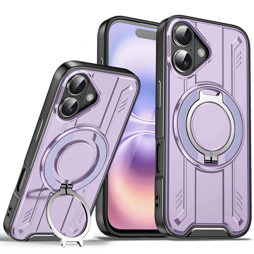 (Iphone 17, ) For Iphone 17 Case Compatible With Magsafe Rotating Ring Kickstand Pc+Tpu Shockproof Phone Cover Purple 6914281943786