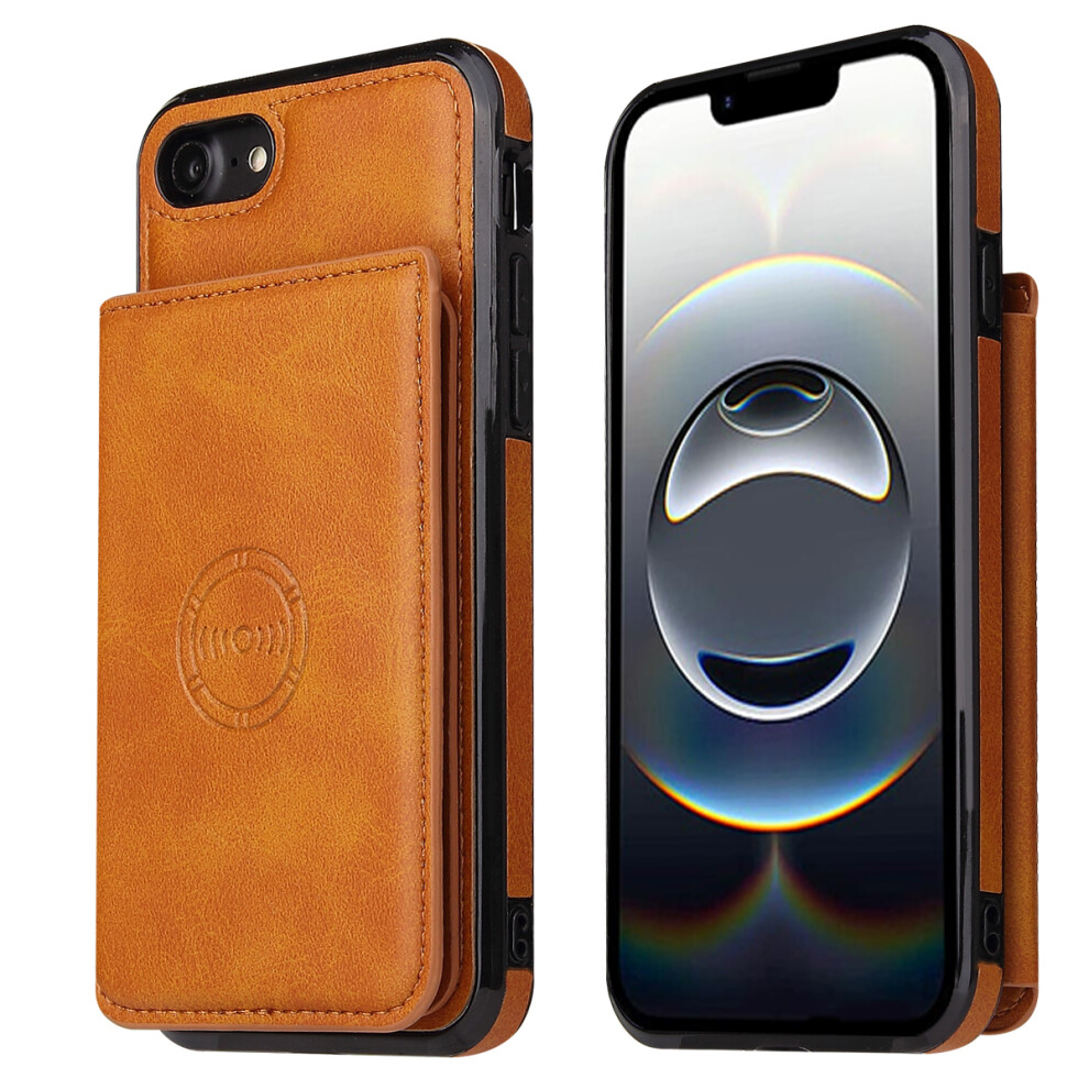 (Iphone 16E, ) For Iphone 16E Case Card Holder Kickstand Pu Leather+Tpu Phone Cover Brown 6914284081546