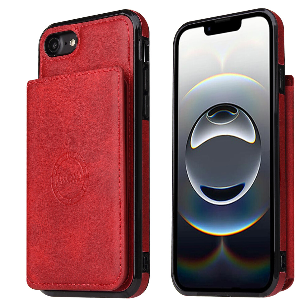 (Iphone 16E, ) For Iphone 16E Case Card Holder Kickstand Pu Leather+Tpu Phone Cover Red 6914282817758