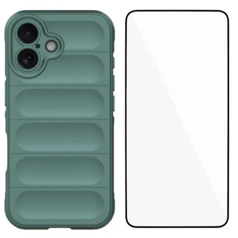 (Iphone 16 Plus, Army ) For Iphone 16 Plus Tpu Case Wanlonfeng Hd Series Anti Slip Phone Cover With Tempered Glass Green 6914287555815