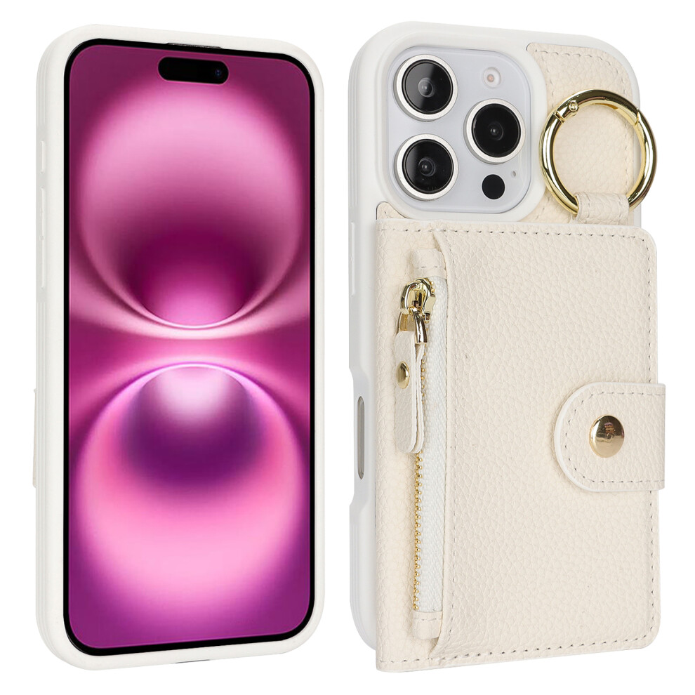 (Iphone 16 Pro, ) For Iphone 16 Pro Case Litchi Textured Pu Leather+Tpu Kickstand Phone Cover With Card Slot White 6914287189362
