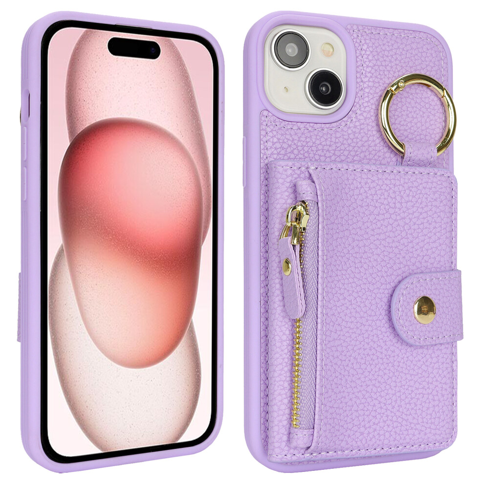(Iphone 15, ) For Iphone 15 Case Litchi Textured Pu Leather+Tpu Kickstand Phone Cover With Card Slot Purple 6914281044452