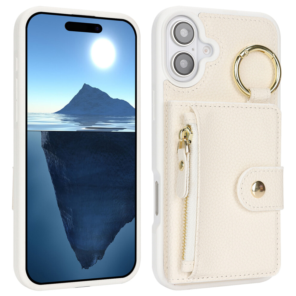 (Iphone 16 Plus, ) For Iphone 16 Plus Case Litchi Textured Pu Leather+Tpu Kickstand Phone Cover With Card Slot White 6914281742051