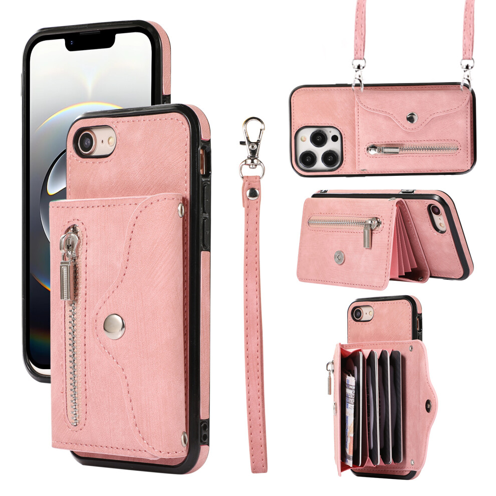 (Iphone 16E, Rose ) For Iphone 16E Case Pu Leather+Tpu Rfid Blocking Card Slots Phone Cover With 2 Straps Gold 6914280384801
