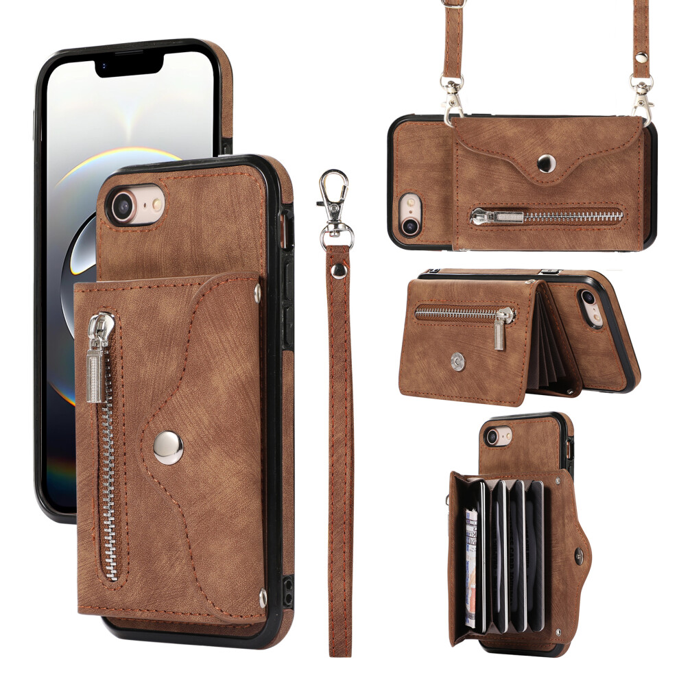 (Iphone 16E, ) For Iphone 16E Case Pu Leather+Tpu Rfid Blocking Card Slots Phone Cover With 2 Straps Brown 6914282336655