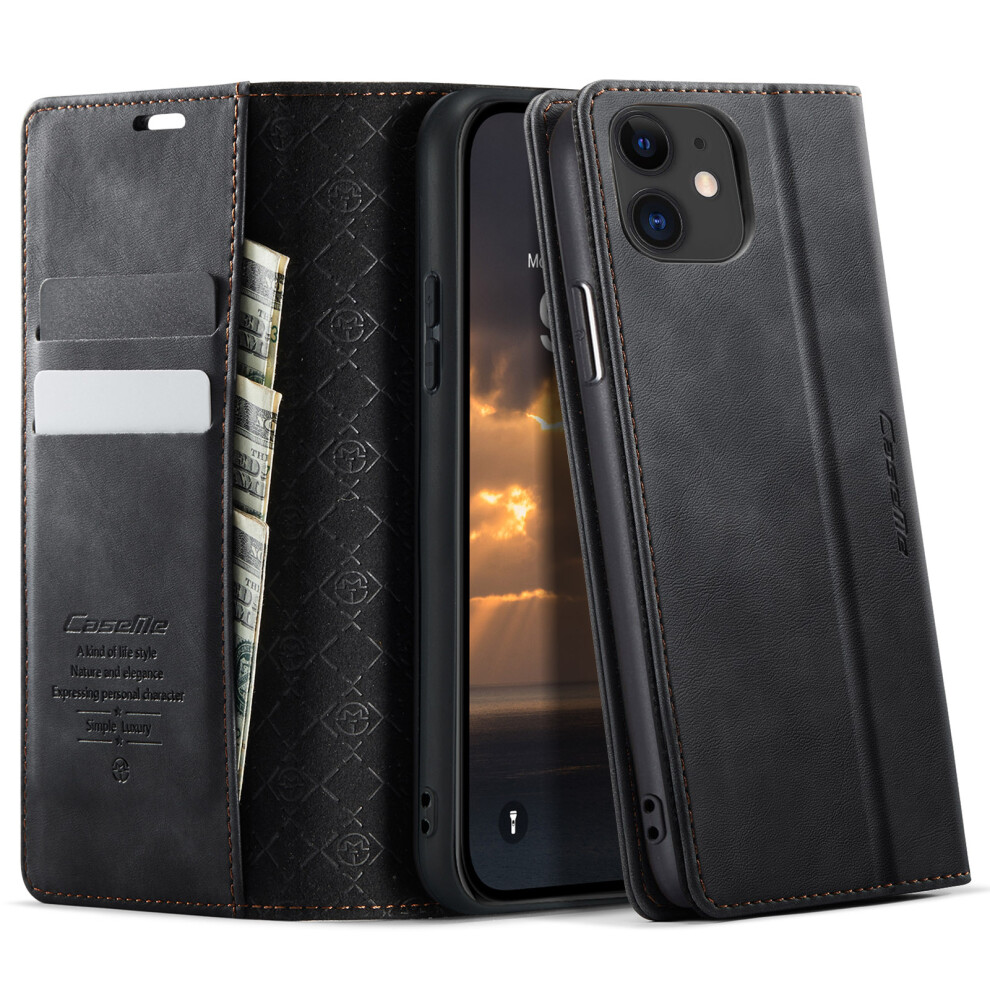 (Iphone 11, ) For Iphone 11 Case Caseme 033 Series Rfid Blocking Wallet Stand Calf Texture Leather Phone Cover Black 6914286599650