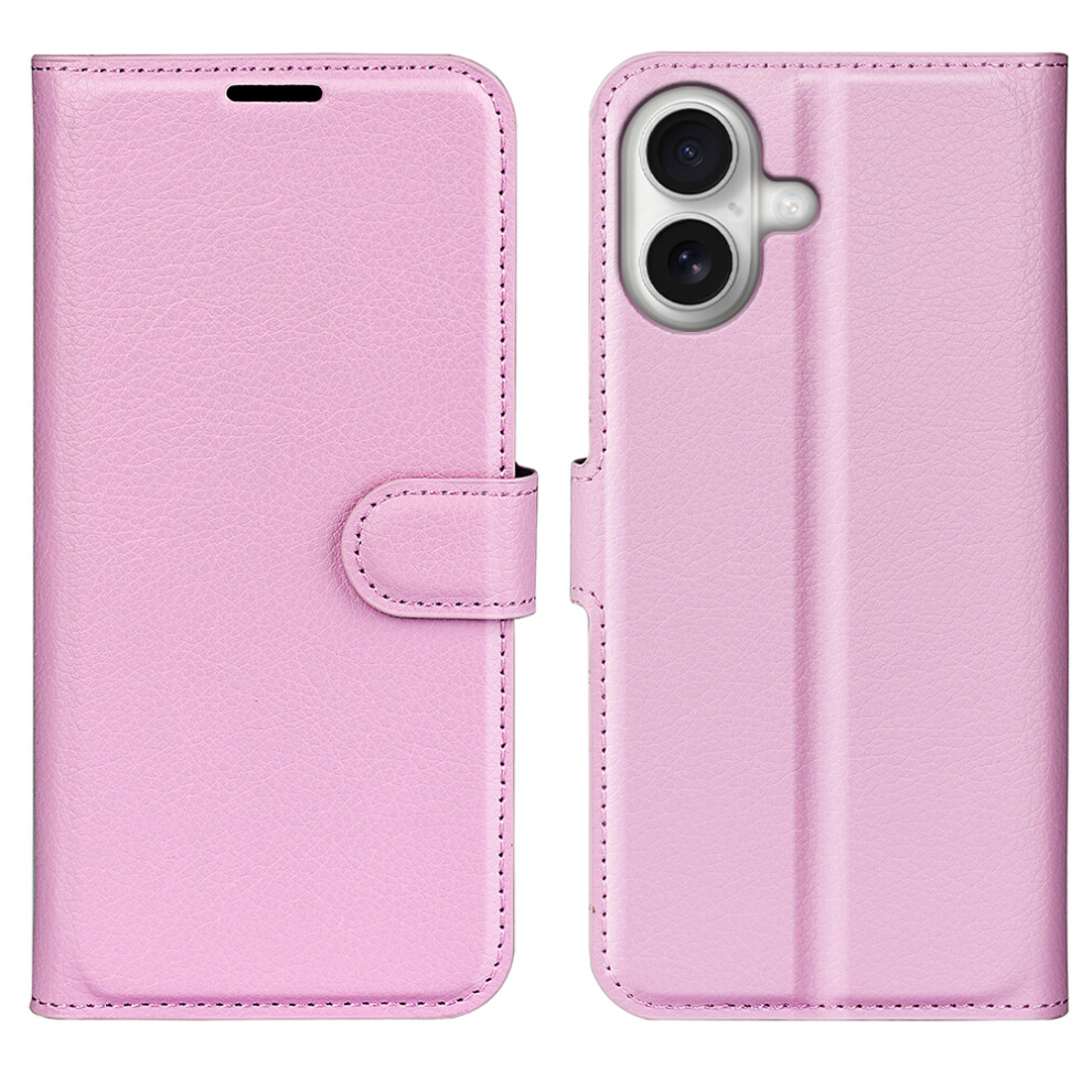 (Iphone 17, ) For Iphone 17 Case Litchi Texture Shockproof Leather Wallet Phone Cover Pink 6914281595954