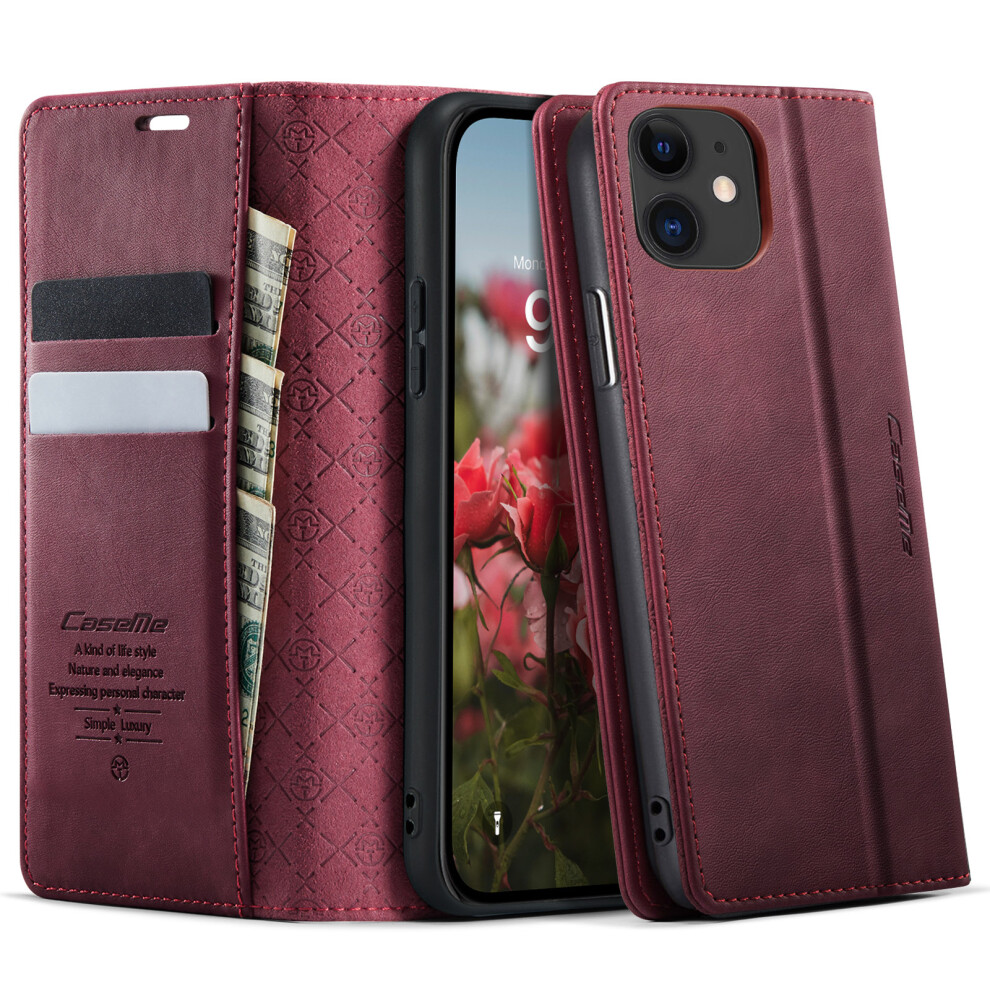 (Iphone 11, ) For Iphone 11 Case Caseme 033 Series Rfid Blocking Wallet Stand Calf Texture Leather Phone Cover Red 6914284632892