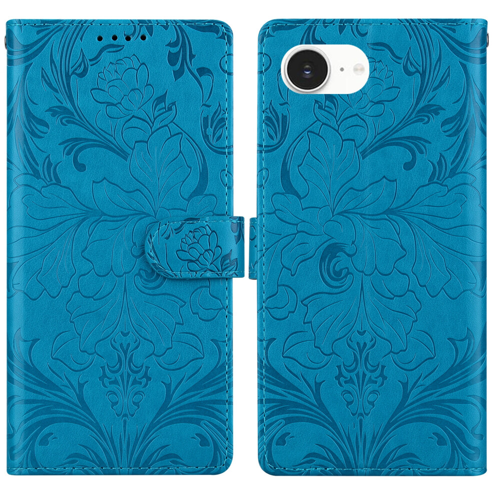 (Iphone 16E, ) For Iphone 16E Leather Case Imprinted Floral Pattern Wallet Stand Flip Phone Cover Blue 6914282902133