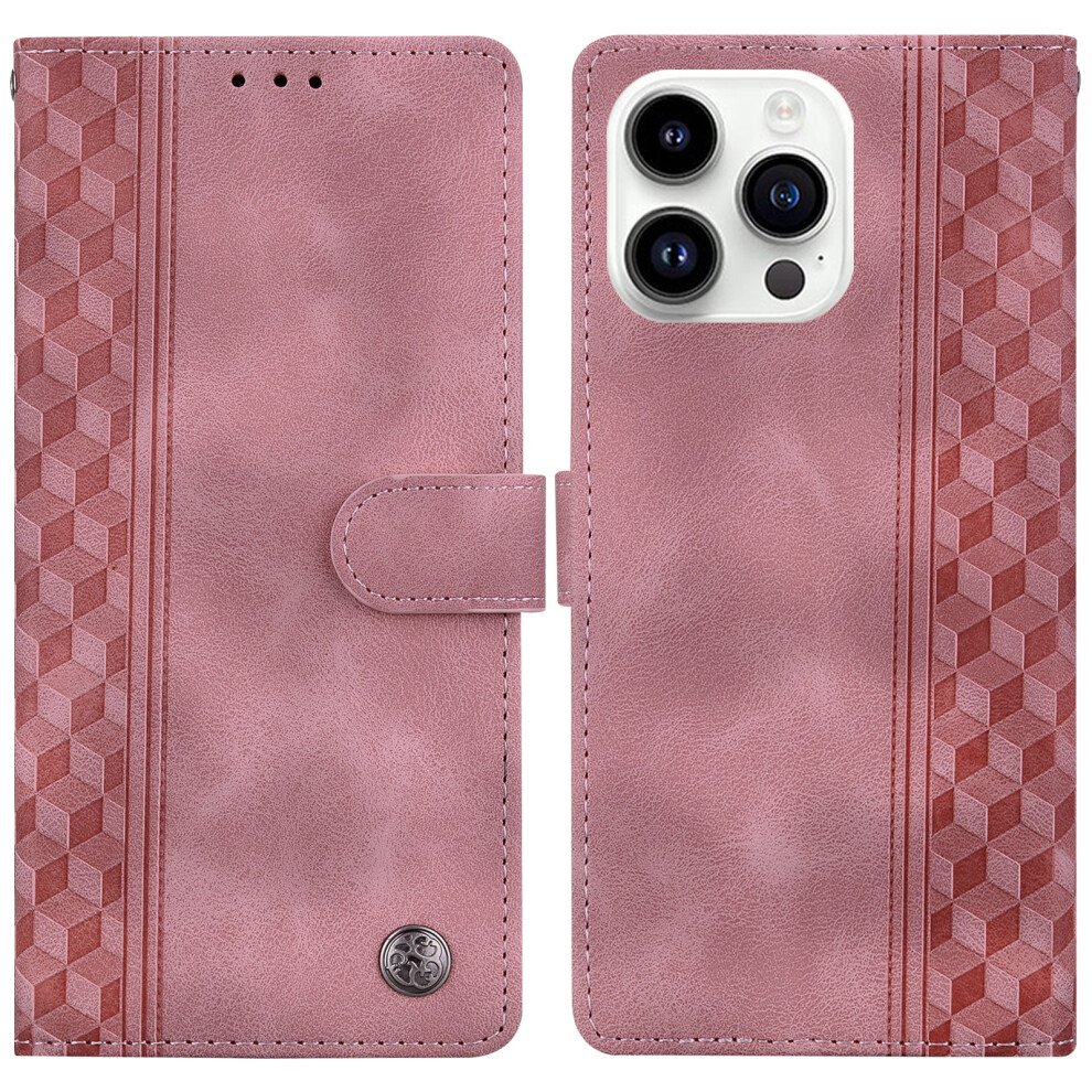 (Iphone 16 Pro, ) For Iphone 16 Pro Leather Case Imprinted Checkered Pattern Wallet Stand Flip Phone Cover Pink 6914285585111