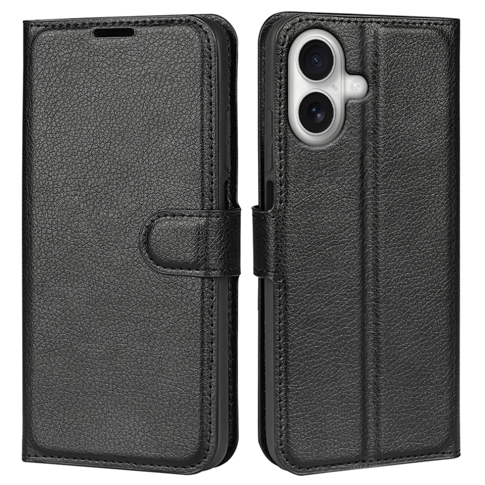 (Iphone 17, ) For Iphone 17 Case Litchi Texture Shockproof Leather Wallet Phone Cover Black 6914281026731
