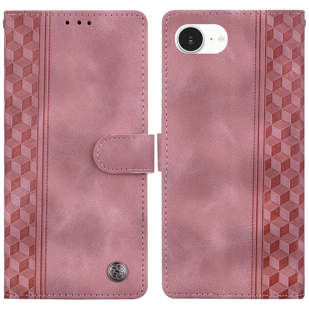 (Iphone 16E, ) For Iphone 16E Leather Case Imprinted Checkered Pattern Wallet Stand Flip Phone Cover Pink 6914280917269