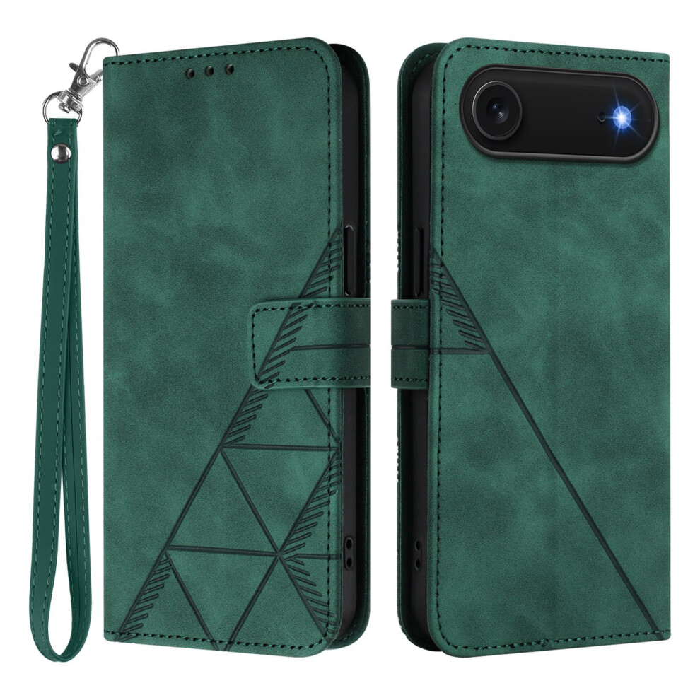 (Iphone Air, Blackish ) For Iphone Air Leather Case With Hand Strap Wallet Stand Phone Cover Green 6914285229336