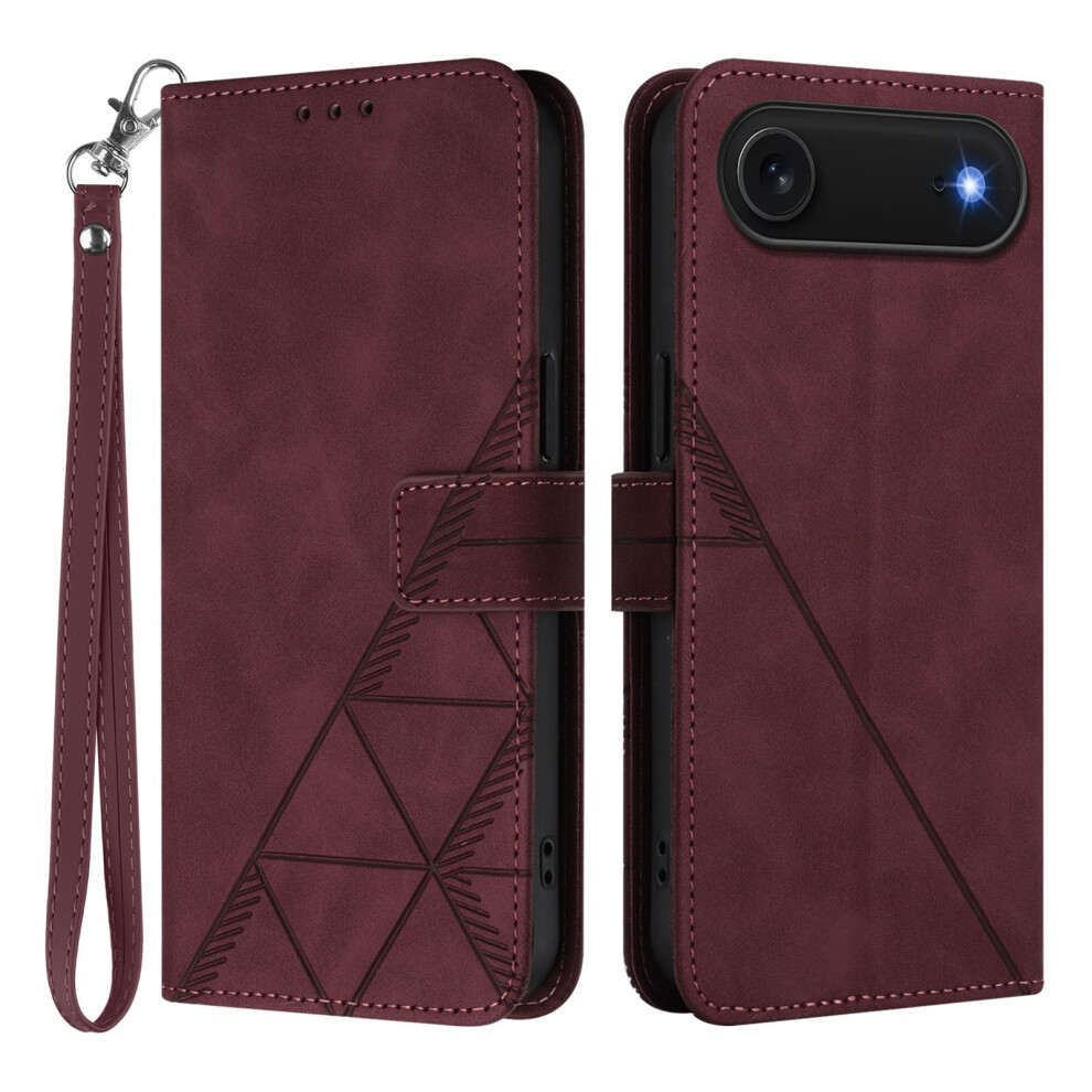 (Iphone Air, Wine ) For Iphone Air Leather Case With Hand Strap Wallet Stand Phone Cover Red 6914286304865