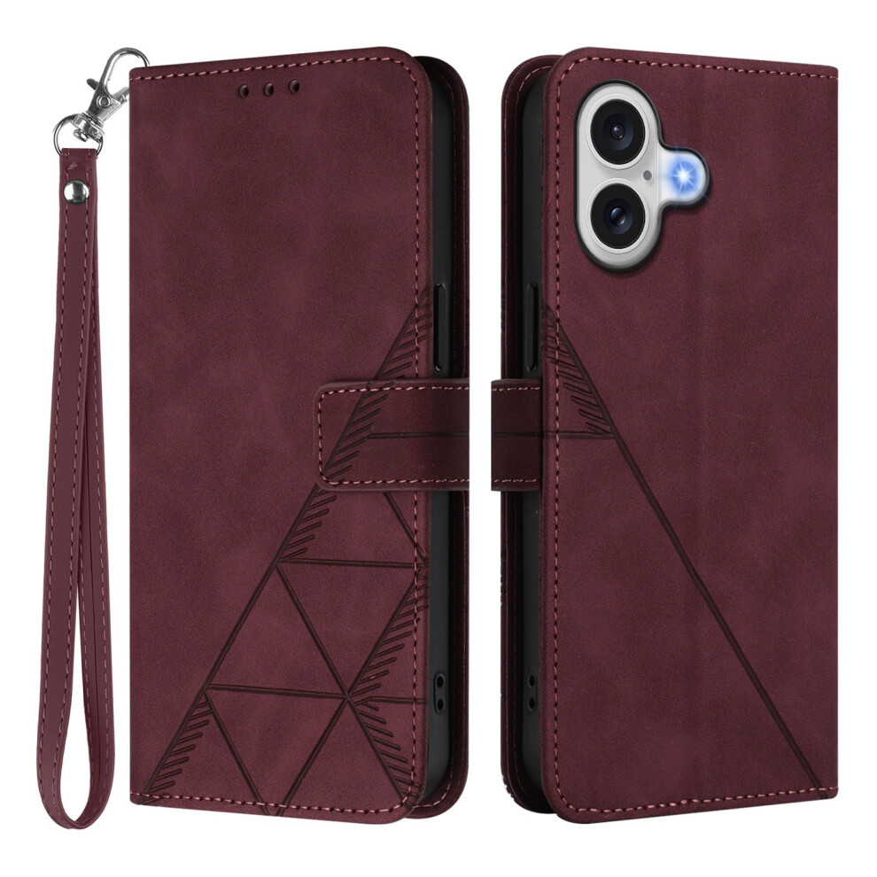 (Iphone 17, Wine ) For Iphone 17 Leather Case With Hand Strap Wallet Stand Phone Cover Red 6914288398114