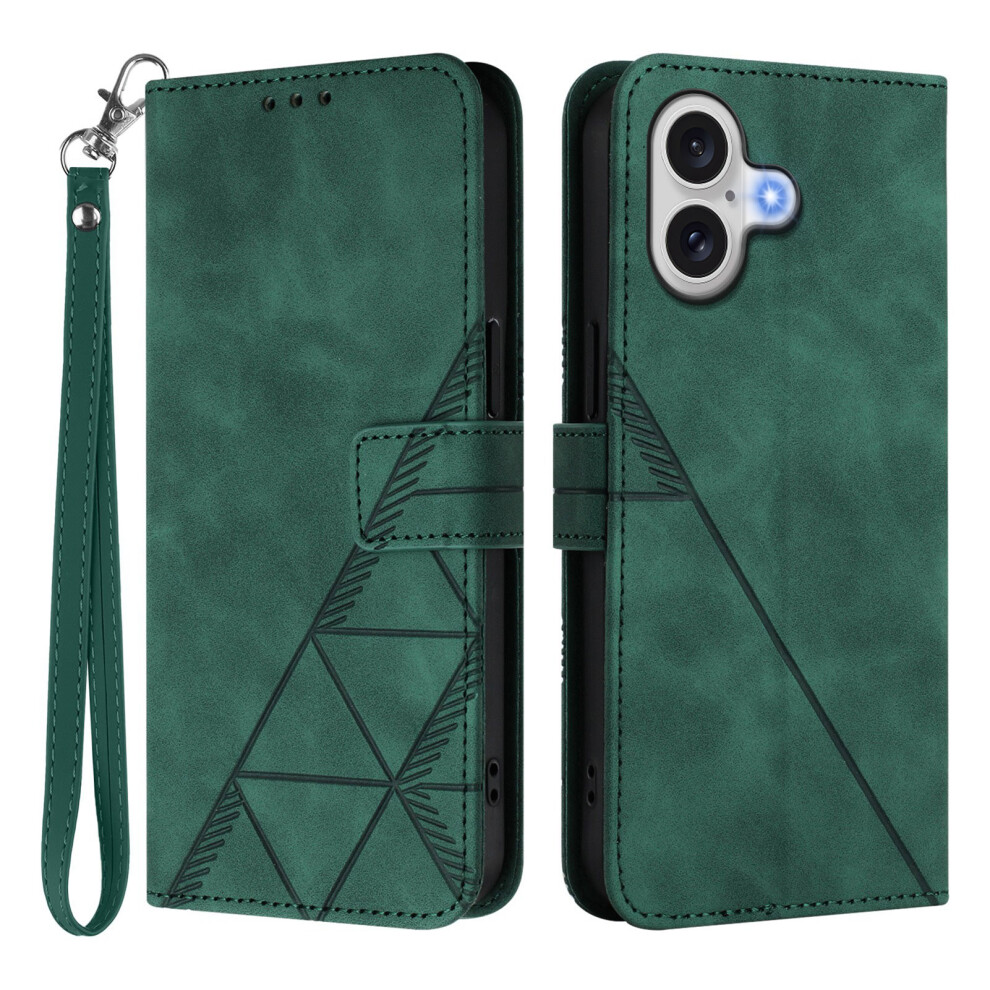 (Iphone 17, Blackish ) For Iphone 17 Leather Case With Hand Strap Wallet Stand Phone Cover Green 6914281451137