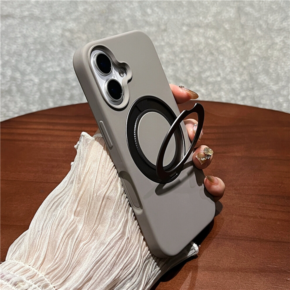 (Iphone 16, ) For Iphone 16 Case Rotating Kickstand Liquid Silicone Phone Case Compatible With Magsafe Grey 6914289873603