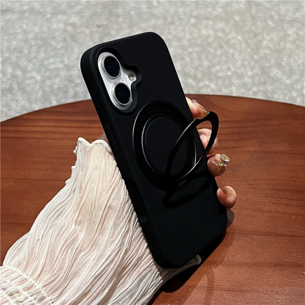 (Iphone 16, ) For Iphone 16 Case Rotating Kickstand Liquid Silicone Phone Case Compatible With Magsafe Black 6914281587966