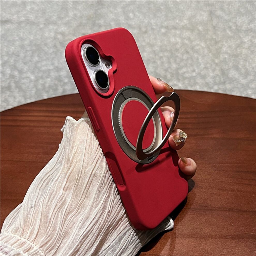 (Iphone 16, ) For Iphone 16 Case Rotating Kickstand Liquid Silicone Phone Case Compatible With Magsafe Red 6914285771026