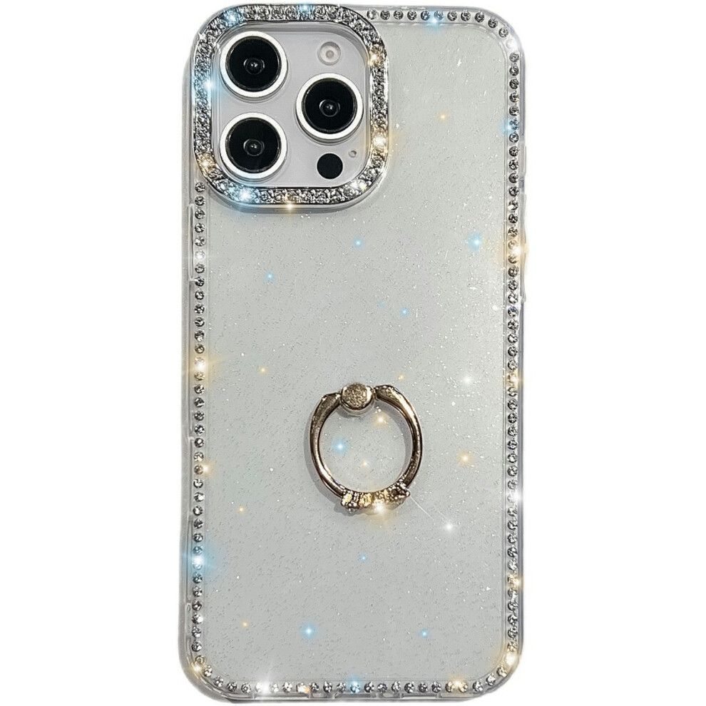 (Iphone 14 Pro, Glitter Transparent) For Iphone 14 Pro Case With Ring Kickstand Rhinestone Edge Tpu+Pc Imd Phone Cover 6914282890942