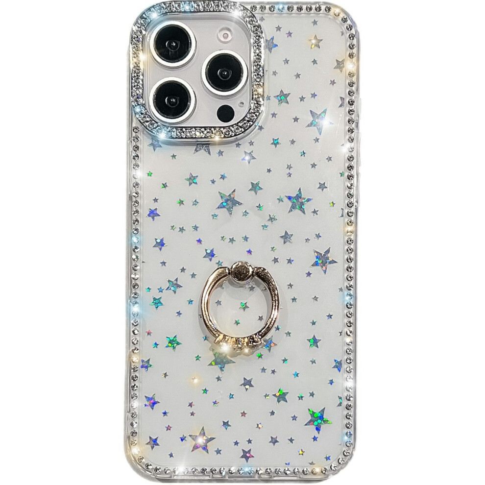 (Iphone 16 Pro, Starry Transparent) For Iphone 16 Pro Case With Ring Kickstand Rhinestone Edge Tpu+Pc Imd Phone Cover 6914283309573