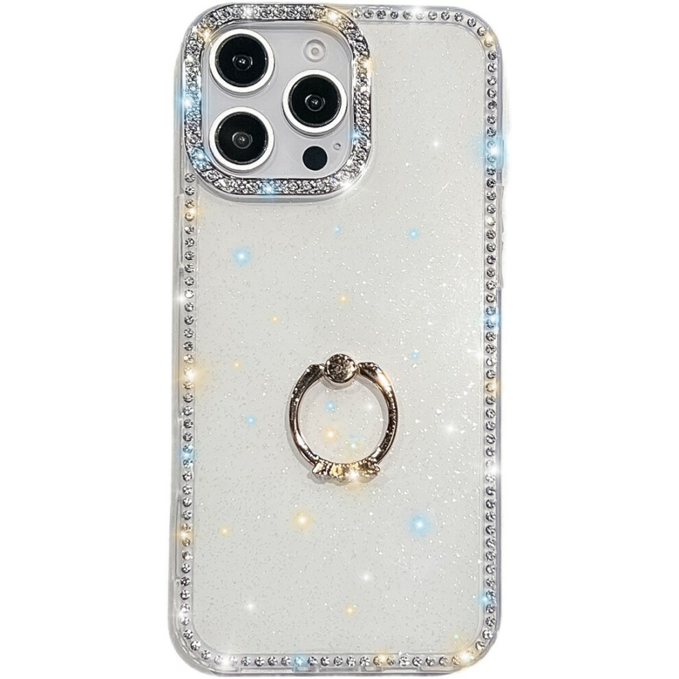 (Iphone 16 Pro, Glitter ) For Iphone 16 Pro Case With Ring Kickstand Rhinestone Edge Tpu+Pc Imd Phone Cover White 6914289705942