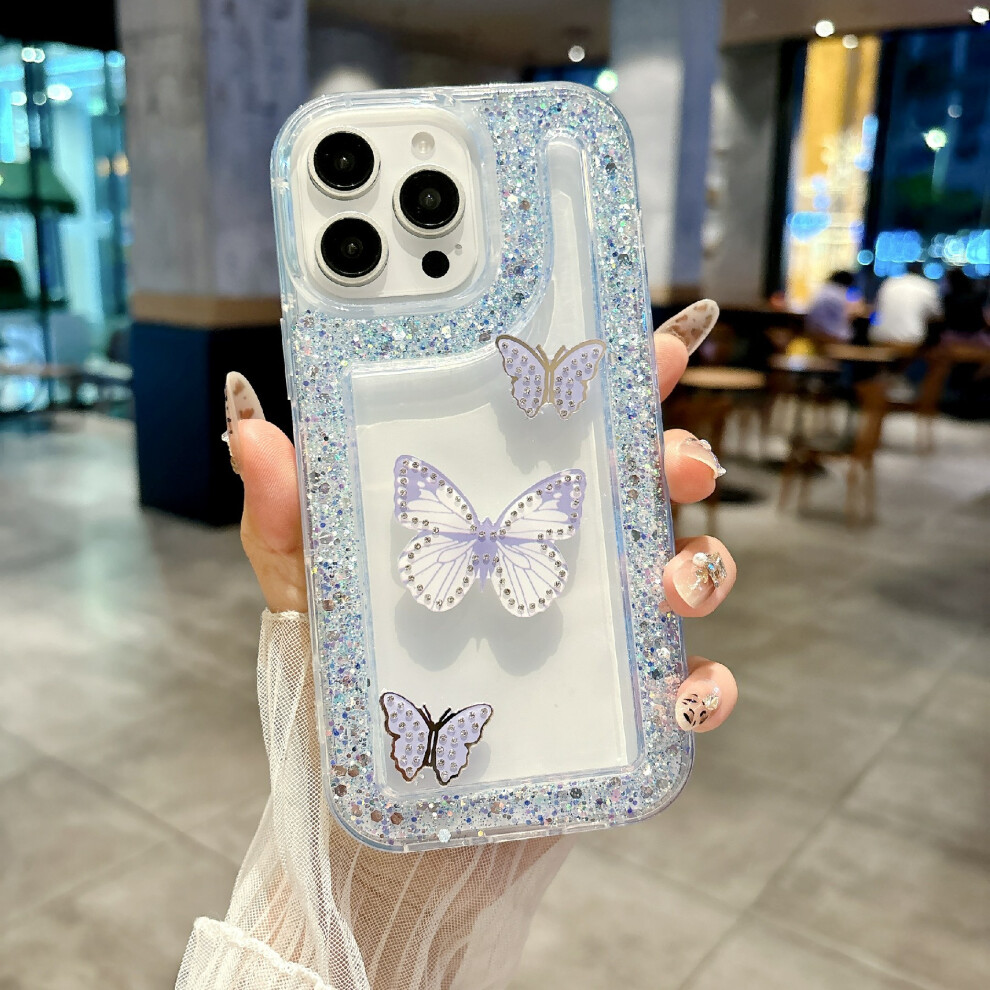 (Iphone 16 Pro, ) For Iphone 16 Pro Case With 3 Butterflies Decor Glitter Rhinestone Epoxy Design Tpu Phone Cover Purple 6914288689366