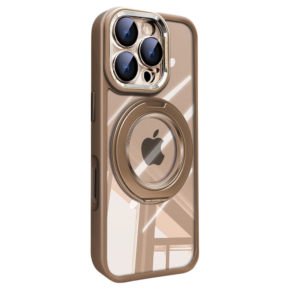 (Iphone 16 Pro Max, Titanium ) For Iphone 16 Pro Max Case Magnetic Rotating Kickstand Pc+Tpu Phone Cover With Detachable Camera Lens Film Gold 6914288528337