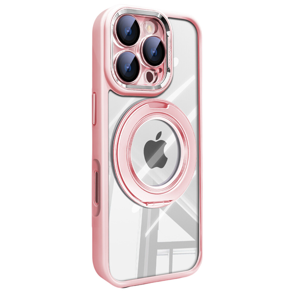 (Iphone 16 Pro Max, ) For Iphone 16 Pro Max Case Magnetic Rotating Kickstand Pc+Tpu Phone Cover With Detachable Camera Lens Film Pink 6914284940287