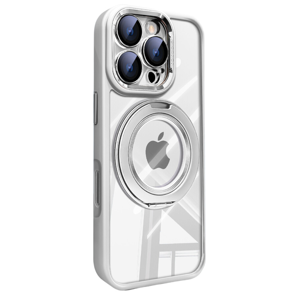 (Iphone 16 Pro, ) For Iphone 16 Pro Case Magnetic Rotating Kickstand Pc+Tpu Phone Cover With Detachable Camera Lens Film White 6914289240665