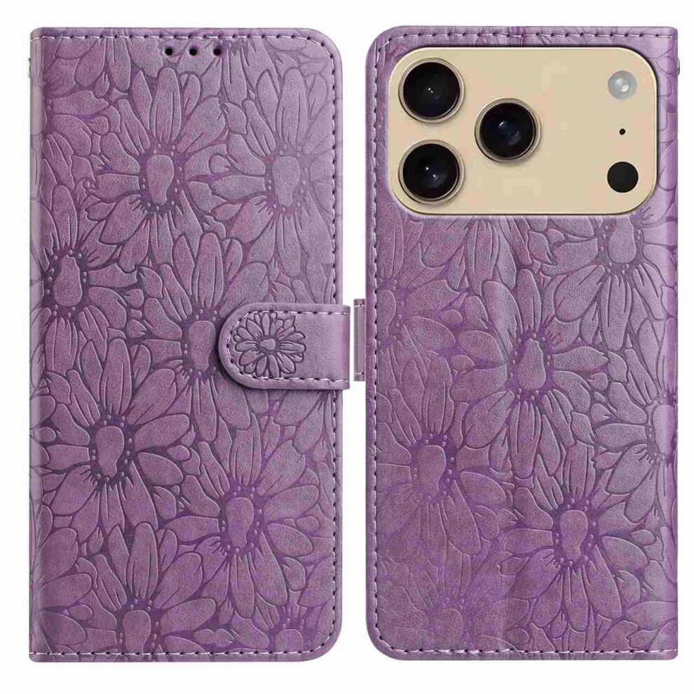 (Iphone 17 Pro Max, Light ) For Iphone 17 Pro Max Leather Case Daisy Imprint Wallet Stand Phone Protective Cover Purple 6914280054650