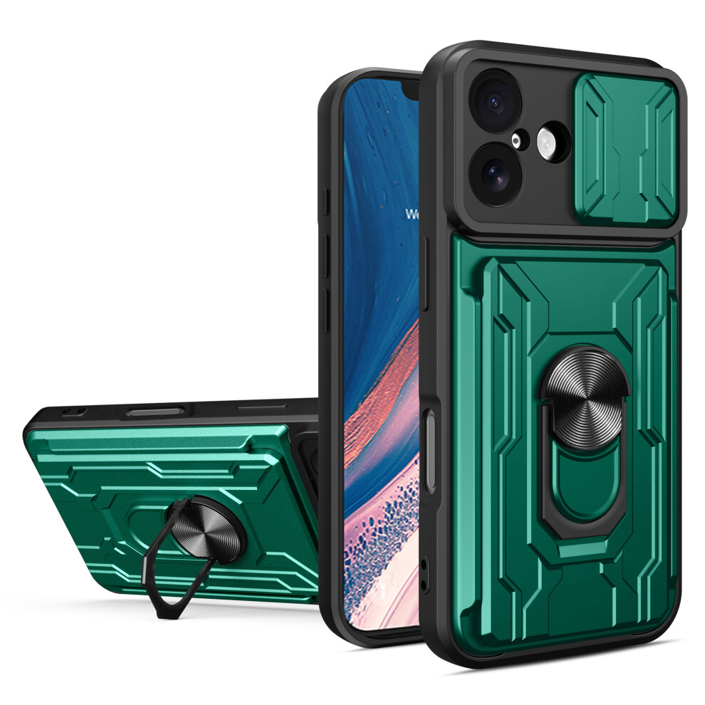 (Iphone 17, Blackish ) For Iphone 17 Case Pc+Tpu Kickstand Phone Back Cover With Camera Slider Green 6914289258684