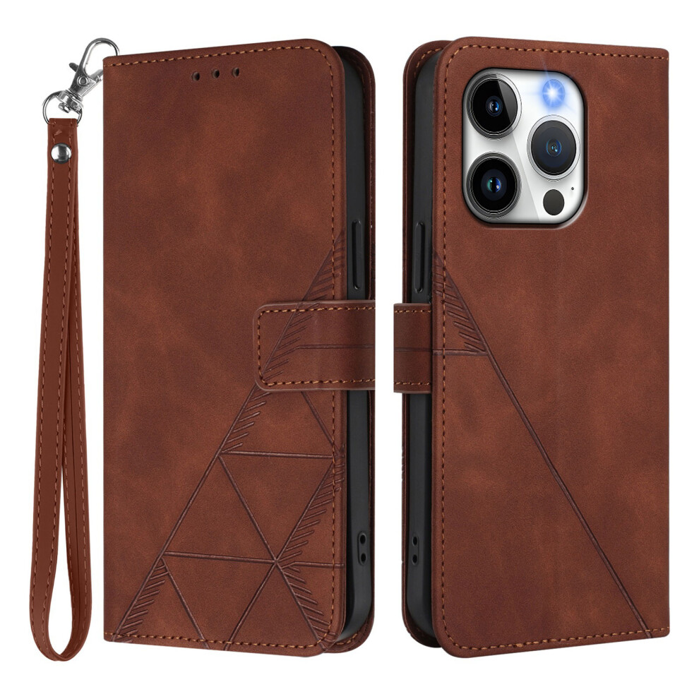 (Iphone 15 Pro, ) For Iphone 15 Pro Leather Case With Hand Strap Wallet Stand Phone Cover Brown 6914284851576