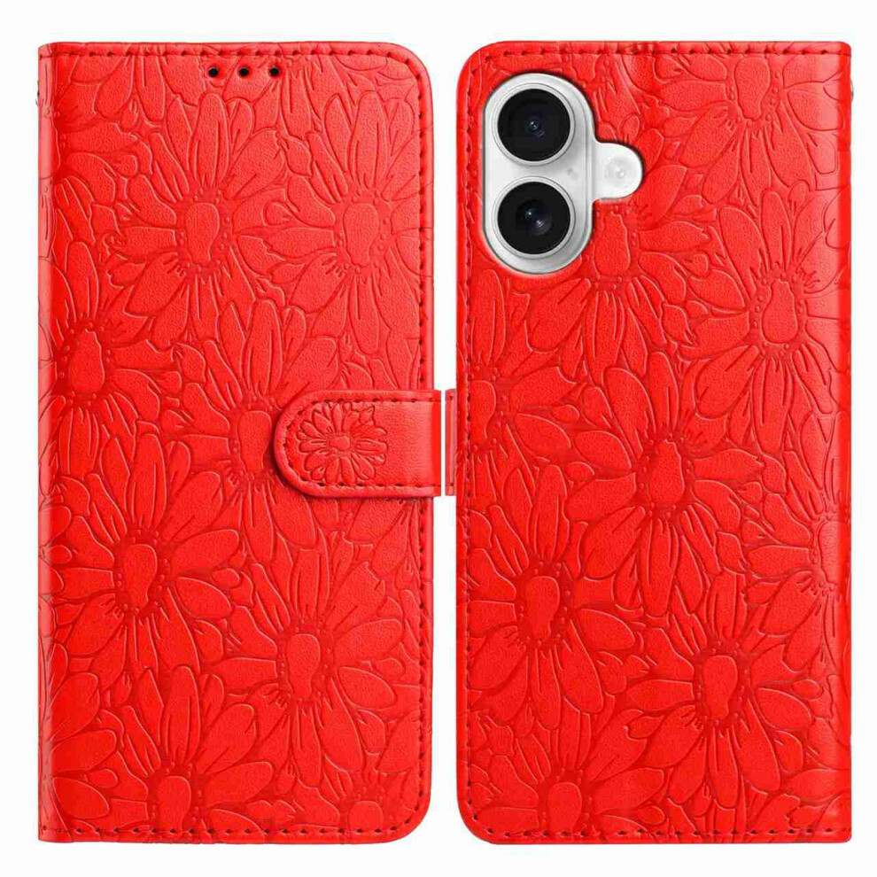 (Iphone 17, ) For Iphone 17 Leather Case Daisy Imprint Wallet Stand Phone Protective Cover Red 6914288211901
