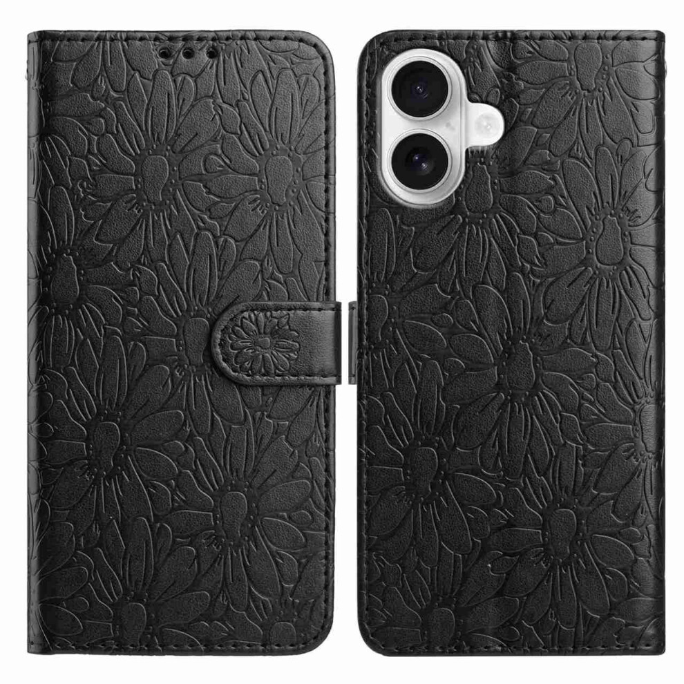 (Iphone 17, ) For Iphone 17 Leather Case Daisy Imprint Wallet Stand Phone Protective Cover Black 6914287274969