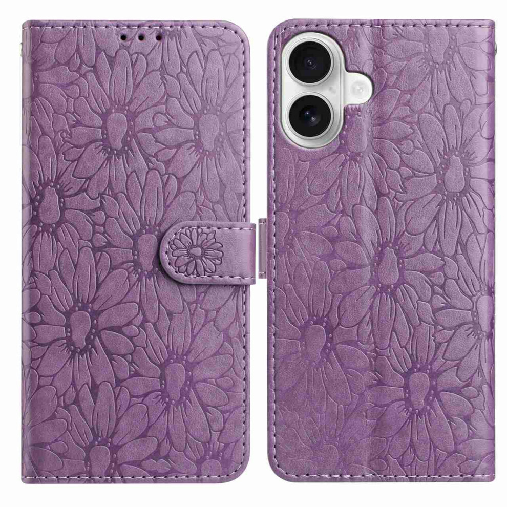 (Iphone 17, Light ) For Iphone 17 Leather Case Daisy Imprint Wallet Stand Phone Protective Cover Purple 6914280720166